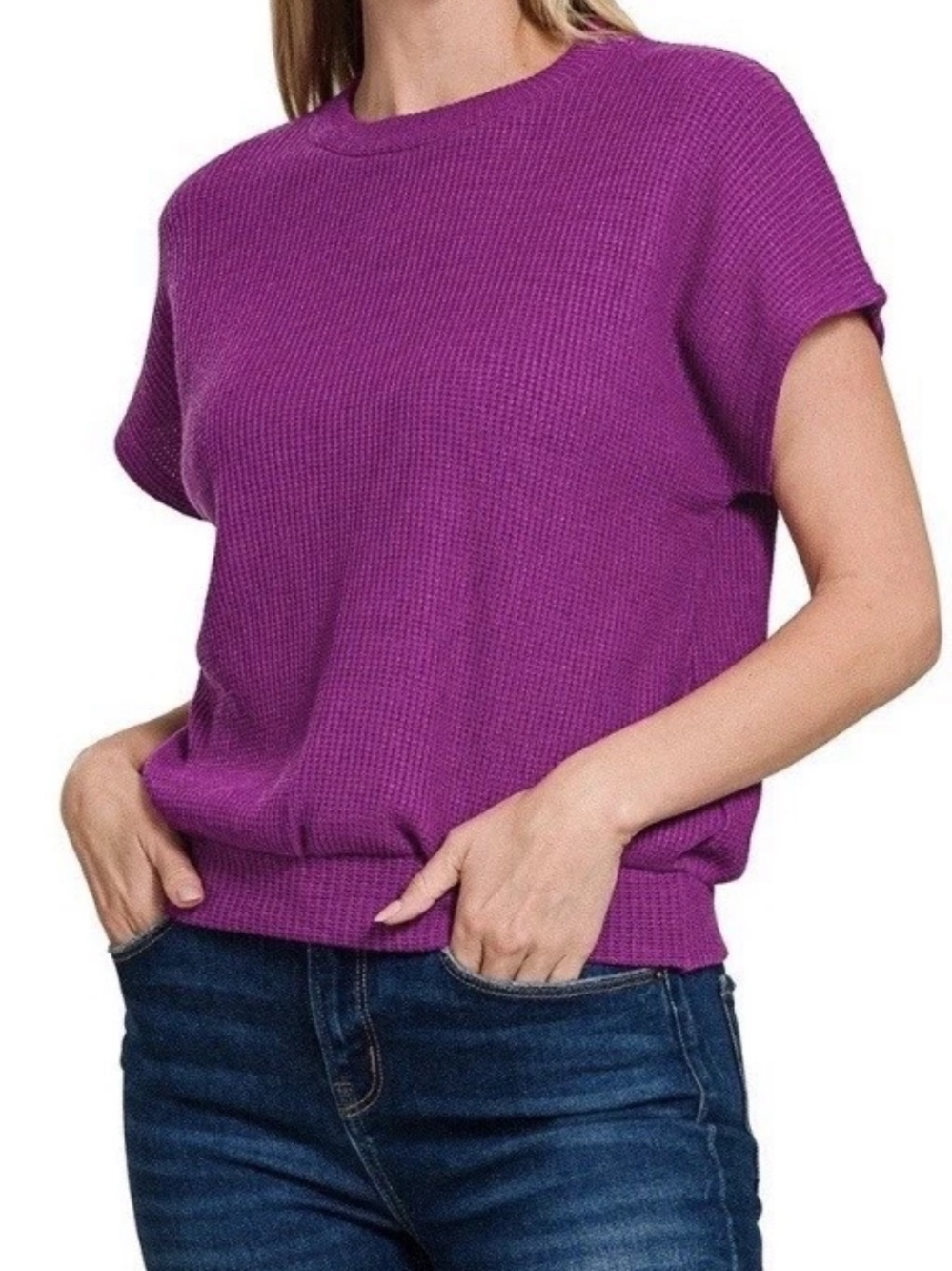 Purple Short Sleeve Knit Pullover Top